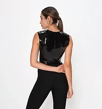 Vinyl Bodysuit With V-Neckline And Sleeveless Design