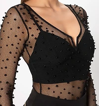 Mesh bodysuit with pearls