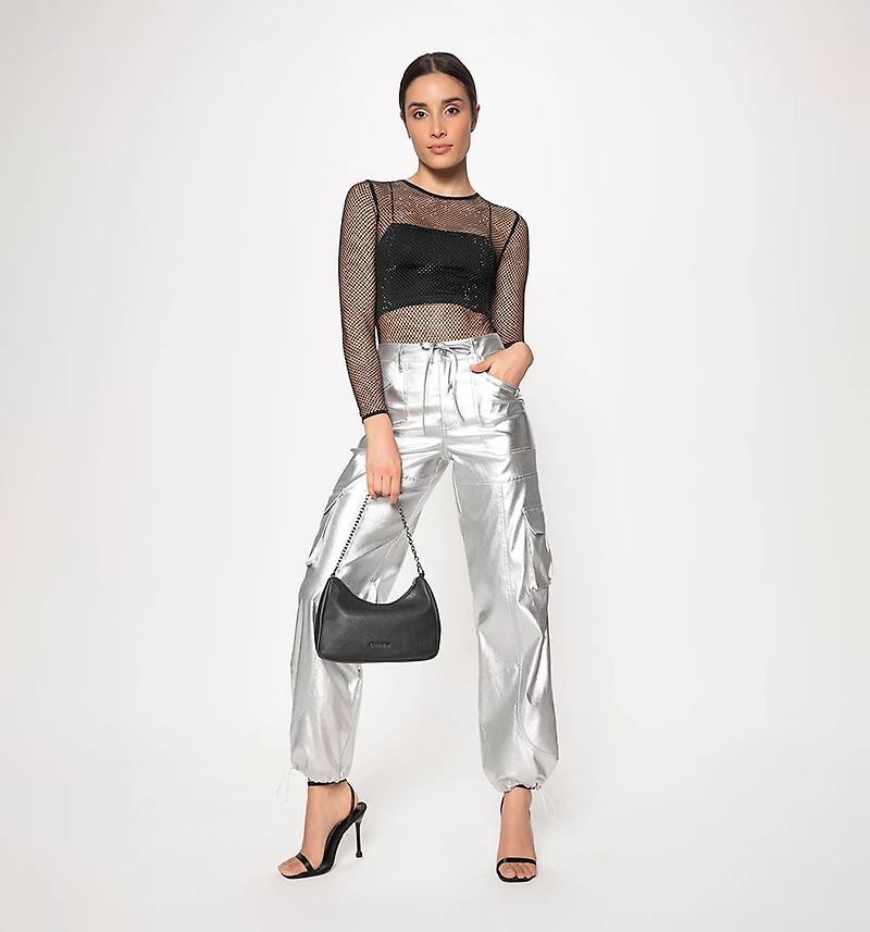M/L mesh bodysuit with tone-on-tone hot fix