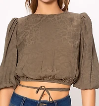 3/4 sleeve blouse with drawstring and back slit