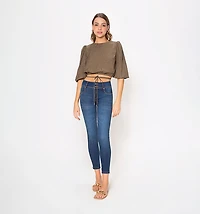 3/4 sleeve blouse with drawstring and back slit
