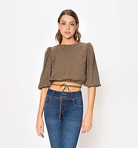 3/4 sleeve blouse with drawstring and back slit