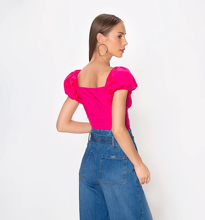 Short Bell Sleeve Blouse with Pintucks