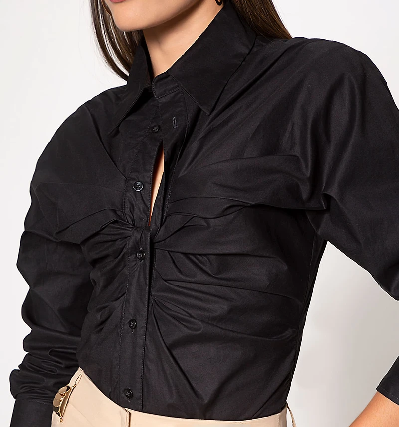 Long Sleeve Shirt Blouse with Front Crisscross