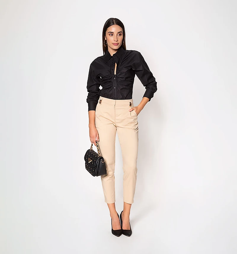 Long Sleeve Shirt Blouse with Front Crisscross