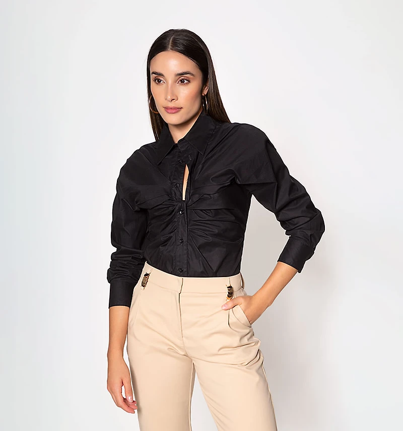 Long Sleeve Shirt Blouse with Front Crisscross