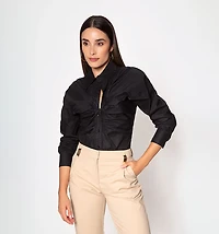 Long Sleeve Shirt Blouse with Front Crisscross
