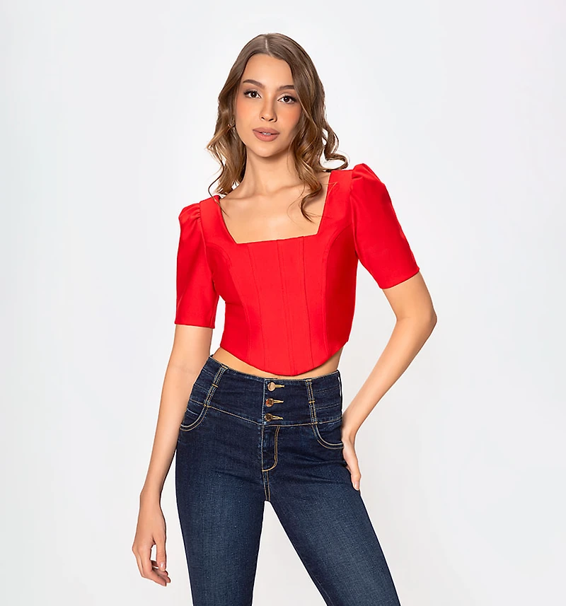 Blouse With Short Sleeve Corset Style Cut-Outs