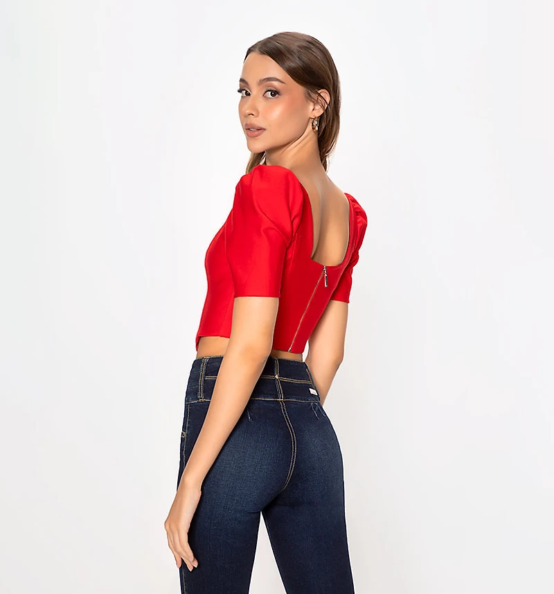Blouse With Short Sleeve Corset Style Cut-Outs