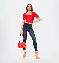 Blouse With Short Sleeve Corset Style Cut-Outs