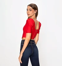 Blouse With Short Sleeve Corset Style Cut-Outs