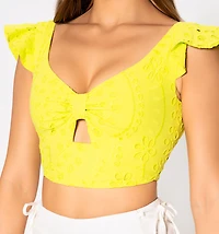 Crop Top Blouse With Ruffles On The Straps