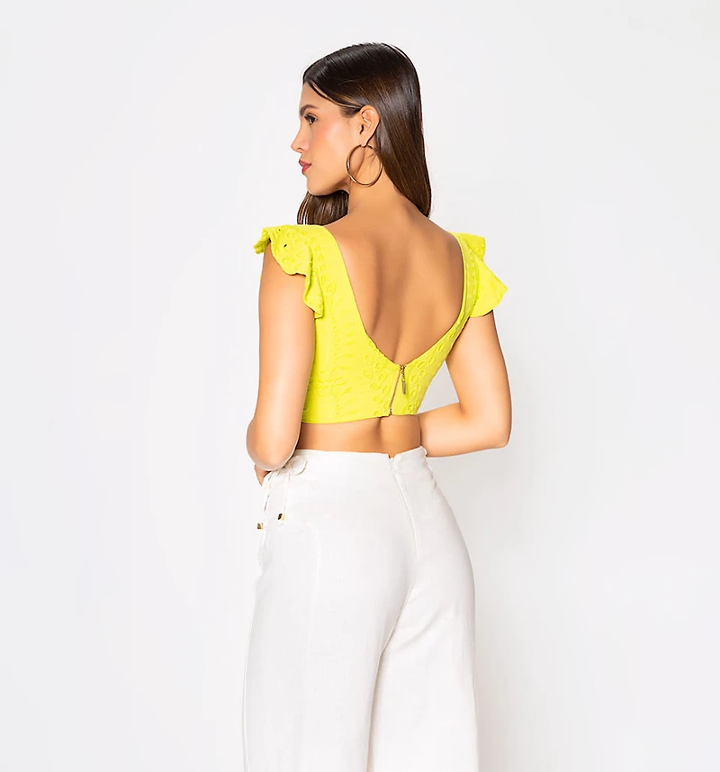 Crop Top Blouse With Ruffles On The Straps