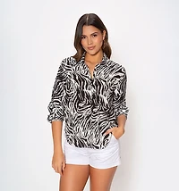 3/4 Sleeve Shirt Blouse with Epaulettes