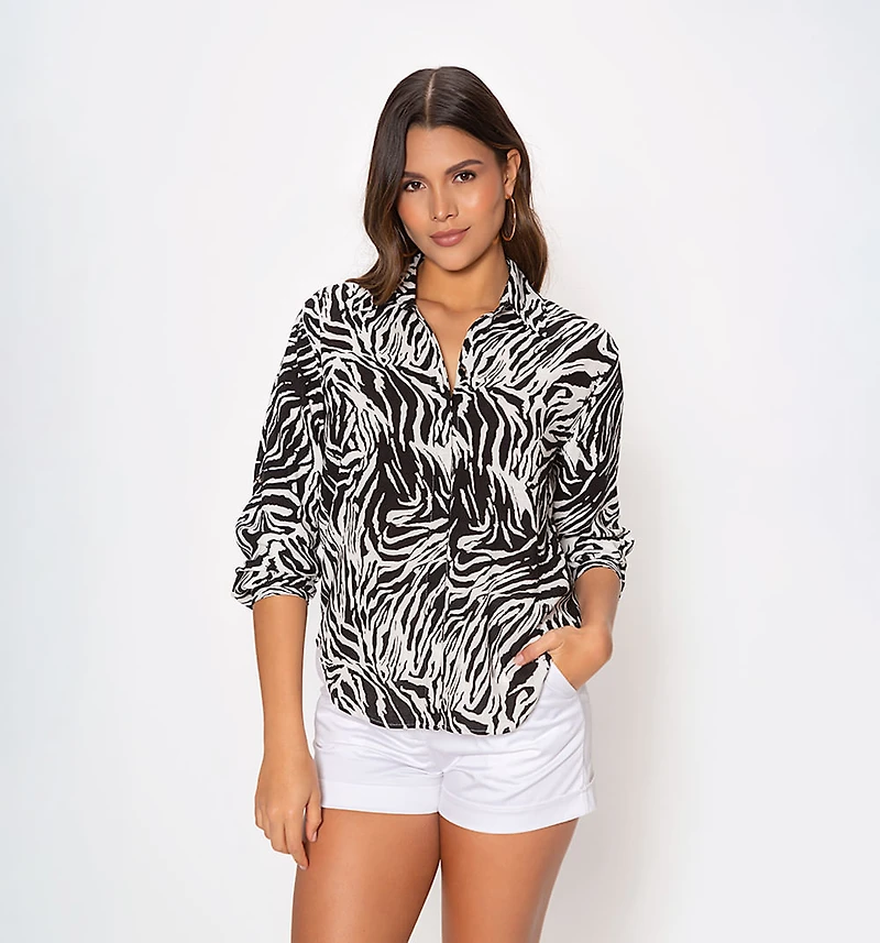 3/4 Sleeve Shirt Blouse with Epaulettes