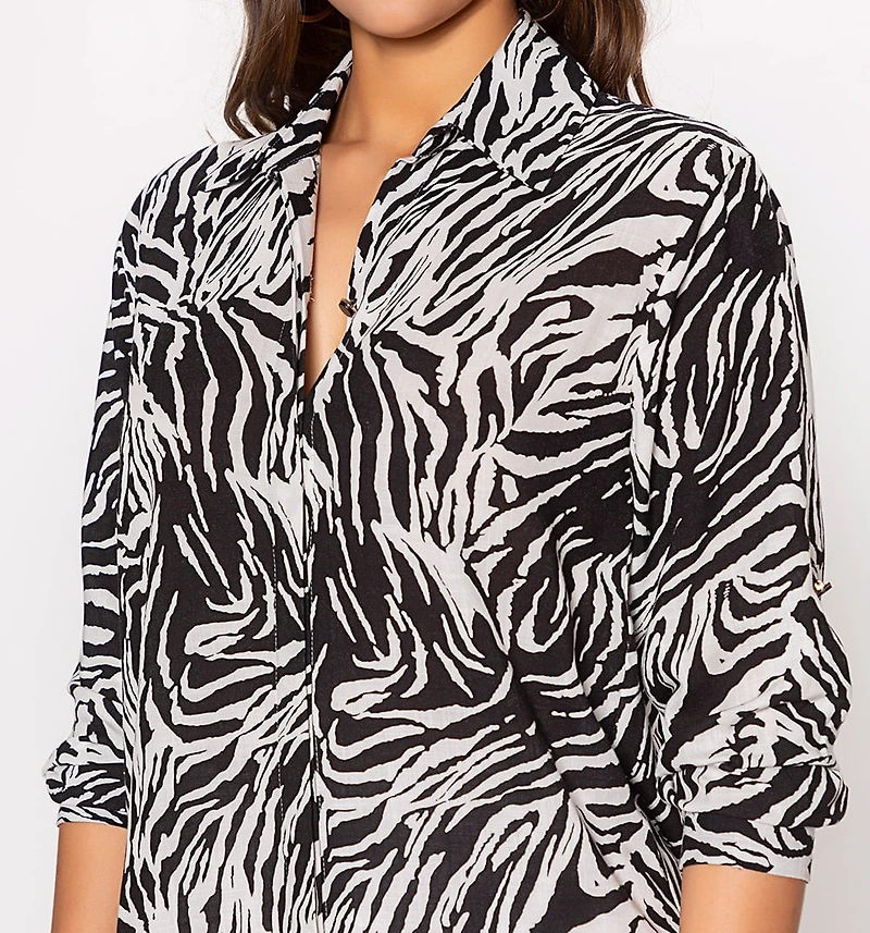 3/4 Sleeve Shirt Blouse with Epaulettes