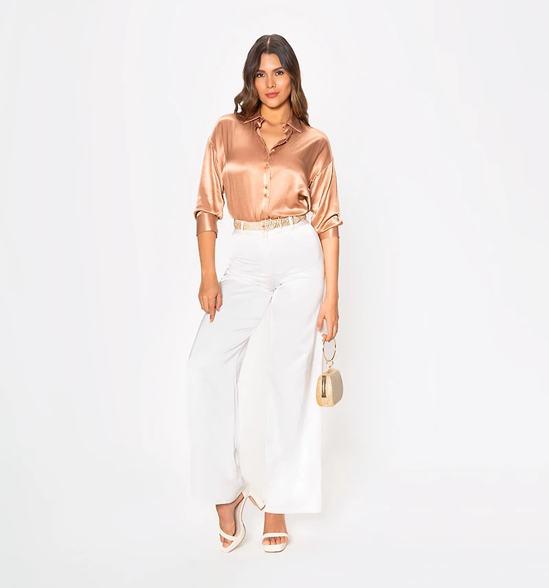 3/4 Sleeve Blouse with Front Double Buttons and Gold Detail on the Back