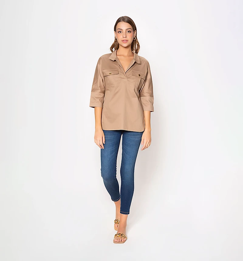 Shirt with Two Side Pockets And Open Collar