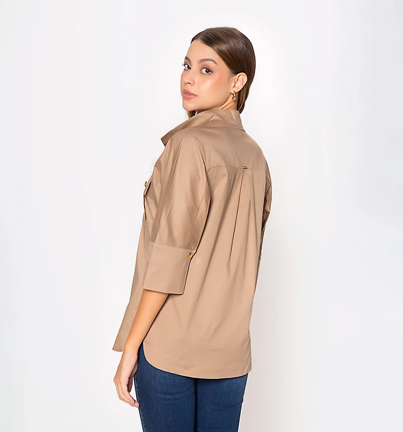 Shirt with Two Side Pockets And Open Collar
