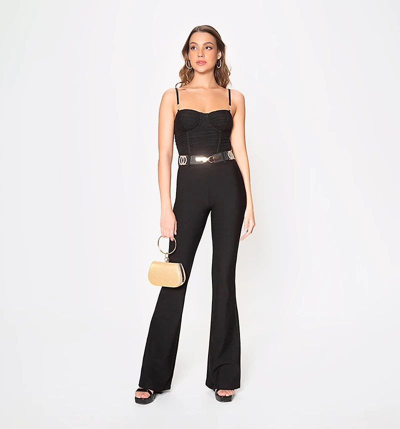 Corset Style Crop Top with Golden Crystal Embellished Straps