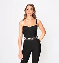Corset Style Crop Top with Golden Crystal Embellished Straps