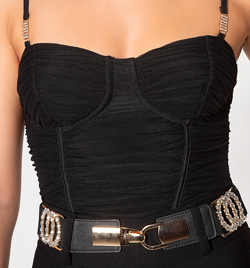 Corset Style Crop Top with Golden Crystal Embellished Straps