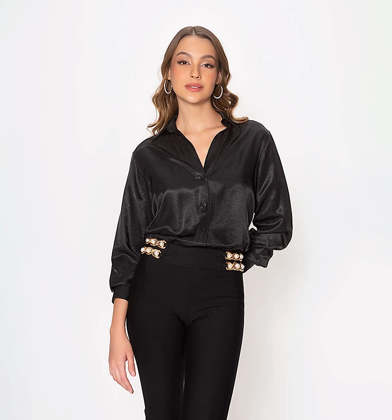 Long Sleeve Shirt Blouse with Wide Cuff