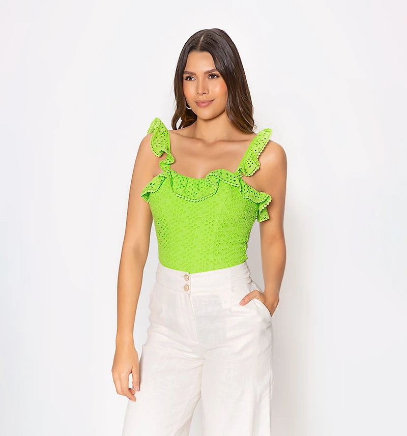 Ruffle blouse with spaghetti straps