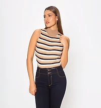 Striped Lurex Knit Sleeveless Blouse