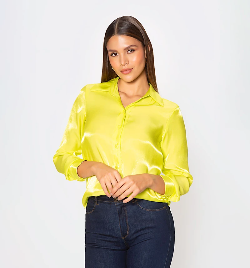Long Sleeve Sateen Shirt Blouse