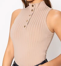 Turtle Neck Sleeveless Blouse with Buttons