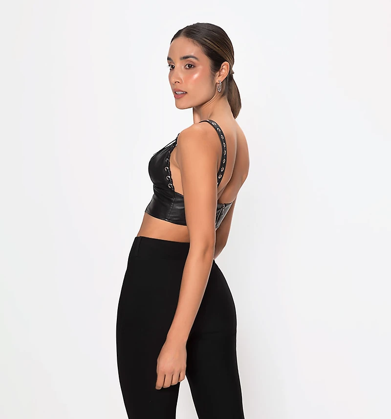 Spaghetti strap top with corset-style buckle