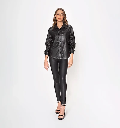 Long Sleeve Shirt Blouse with Pocket and Flap