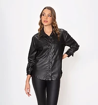 Long Sleeve Shirt Blouse with Pocket and Flap