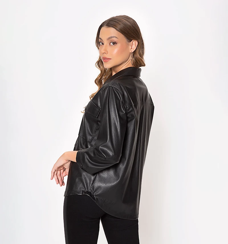 Long Sleeve Shirt Blouse with Pocket and Flap
