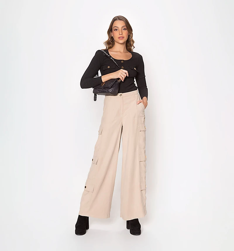 Long-Sleeved Woven Blouse With Front Flaps