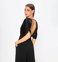 Short Sleeve Blouse with Crossed Front and Strappy Back Detail
