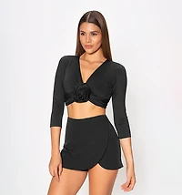 3/4 Sleeve Blouse with a Twisted Rose The Front
