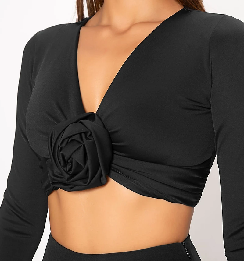 3/4 Sleeve Blouse with a Twisted Rose The Front