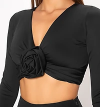 3/4 Sleeve Blouse with a Twisted Rose The Front
