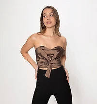 Strapless Blouse with Bow and Zipper at the Back