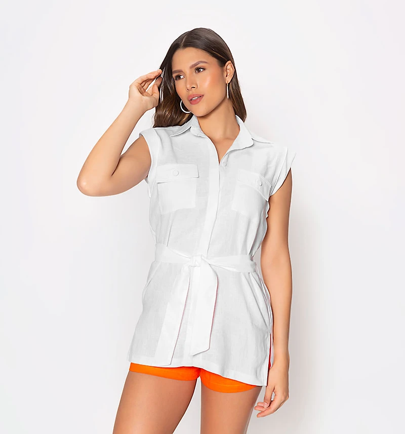Linen Vest With Belt The Same Fabric