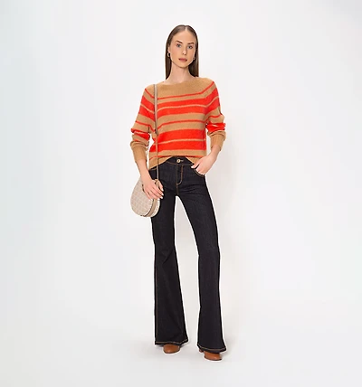 Striped Knit Sweater With A Boat Neck