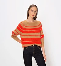 Striped Knit Sweater With A Boat Neck