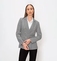 Houndstooth Blazer with Notched Lapel and Buttons