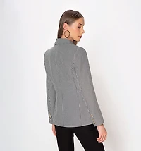 Houndstooth Blazer with Notched Lapel and Buttons