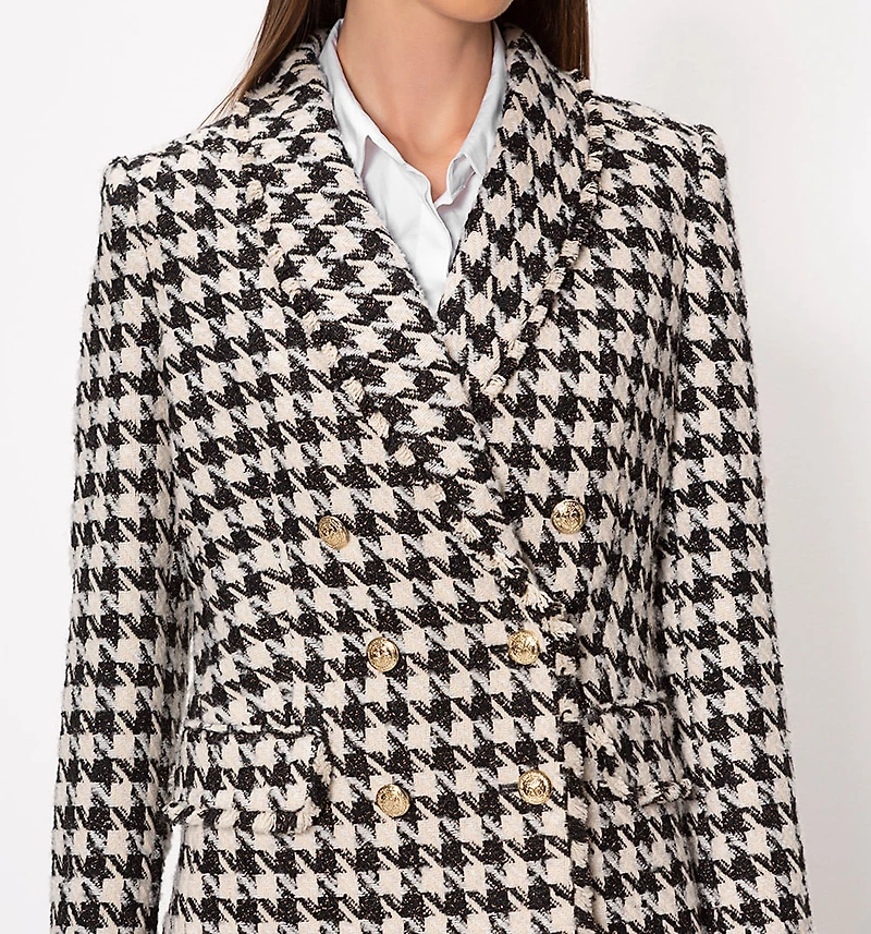 Houndstooth Blazer With Lurex and Shawl Lapel
