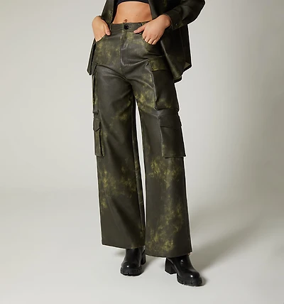VINTAGE EFFECT PU CARGO PANTS