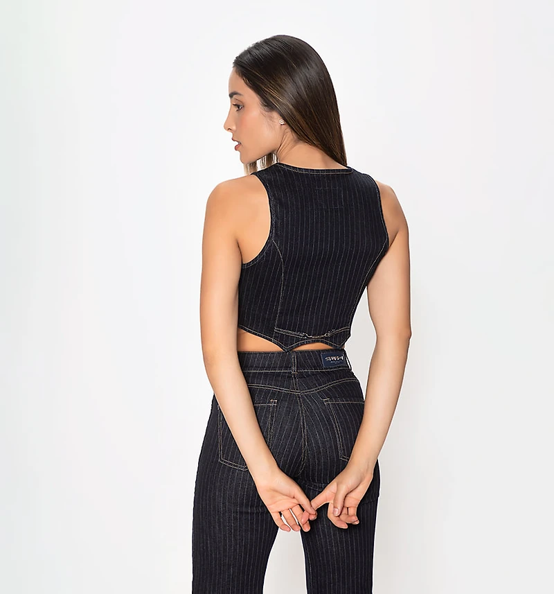 DENIM VEST WITH CHALK STRIPE