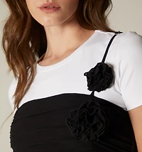 Draped Mesh Dress with Flower